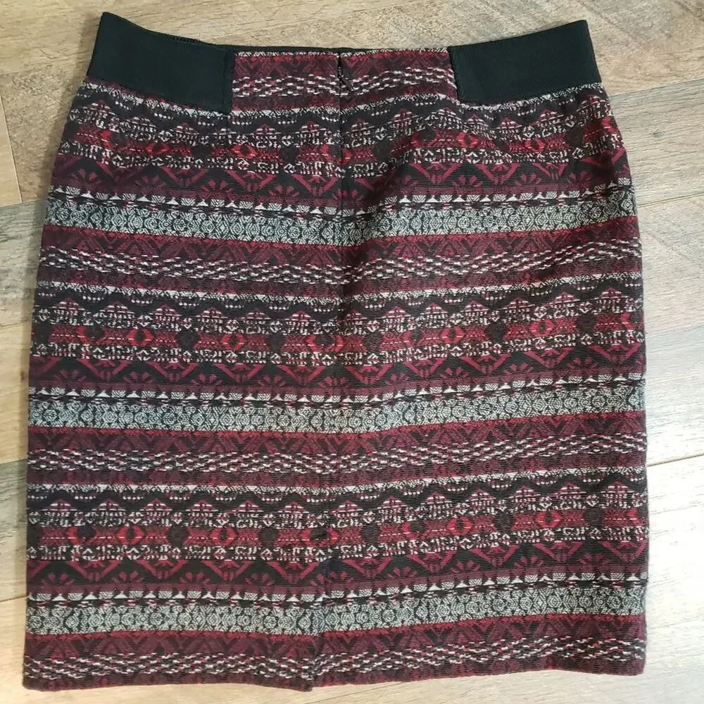 J. Jill Striped‎ Aztec Tribal Straight Zipper Textured Pencil Midi Skirt